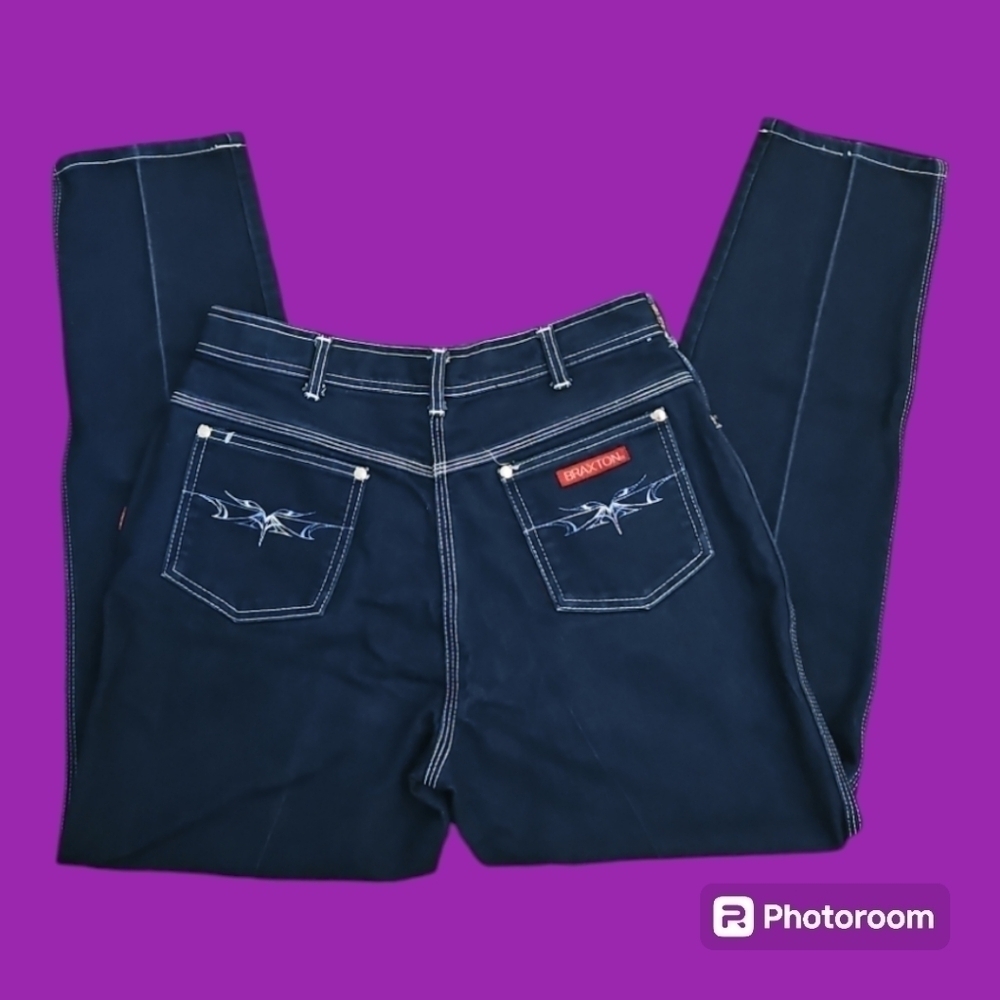 Vtg BRAXTON 1980s Designer Ultra High Rise Dark Blue Denim Ankle Jeans